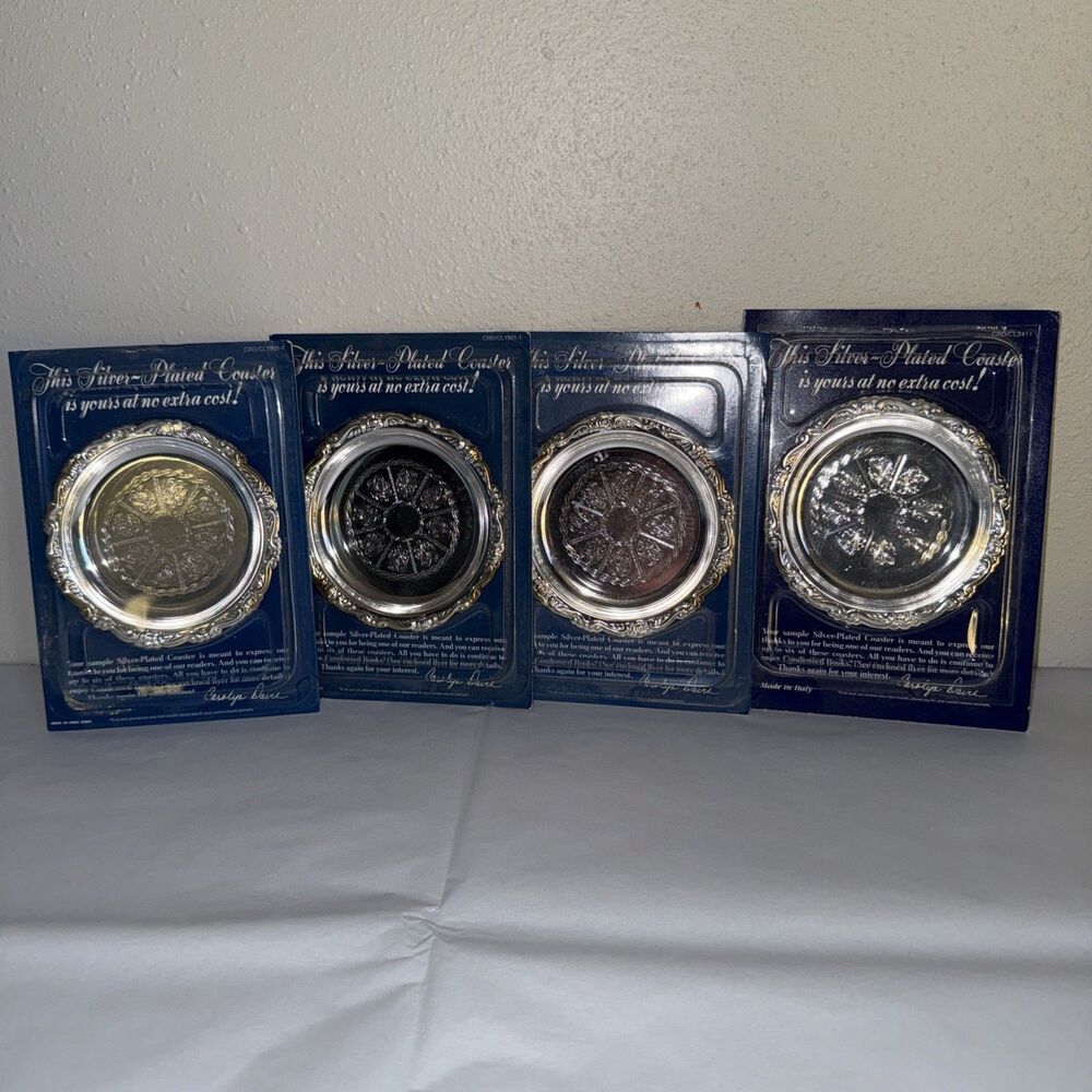 1988 Set of 4 Vintage Reader's Digest Silver Plated Coasters Made in Italy New